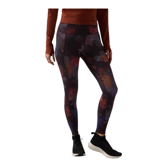Athleta Womens Night Bloom Black Floral Rainier Printed Tights Leggings Medium - Picture 9 of 9